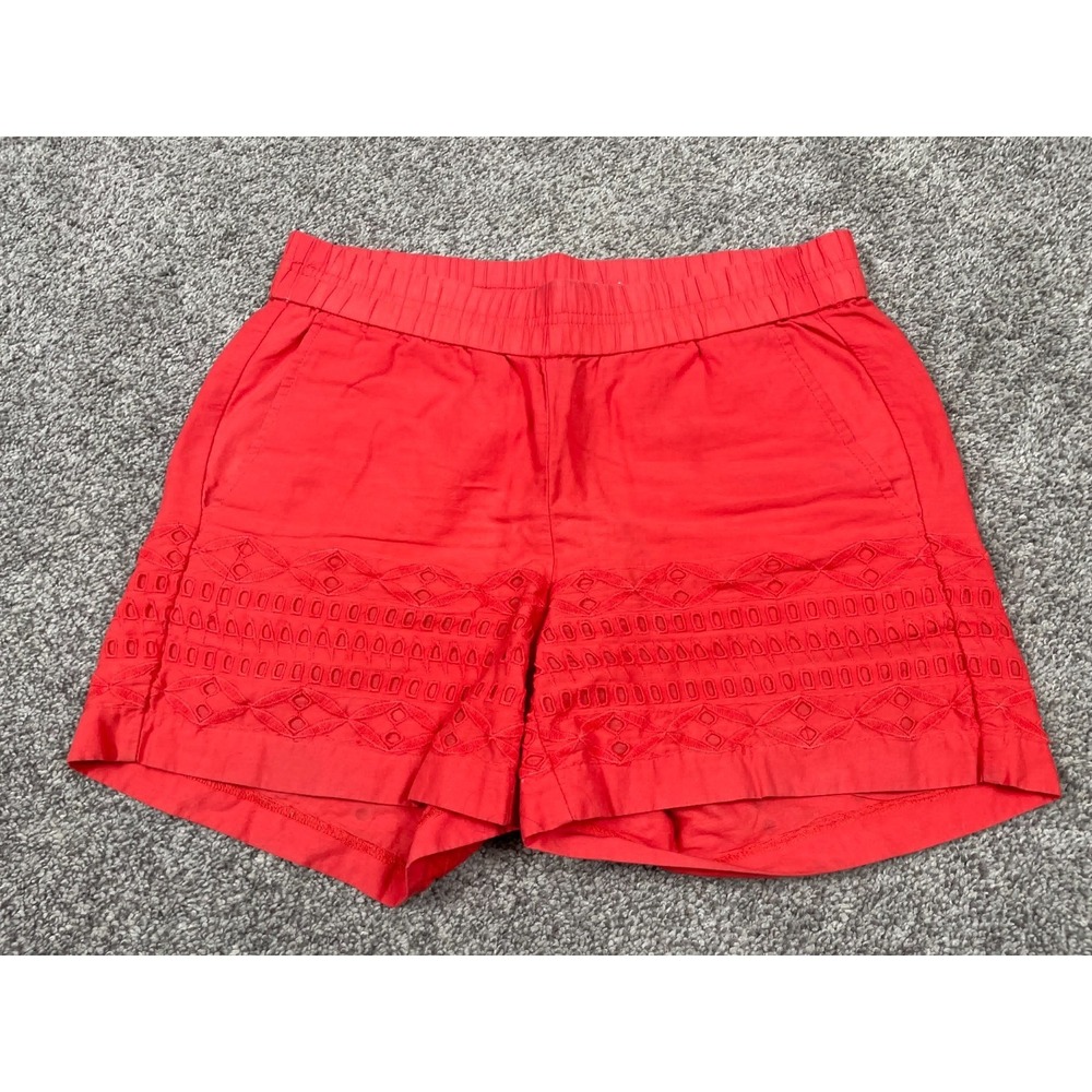 J Crew Short Womens XXS Red Pull On Eyelet Embroidered Pockets Boho Preppy Beach